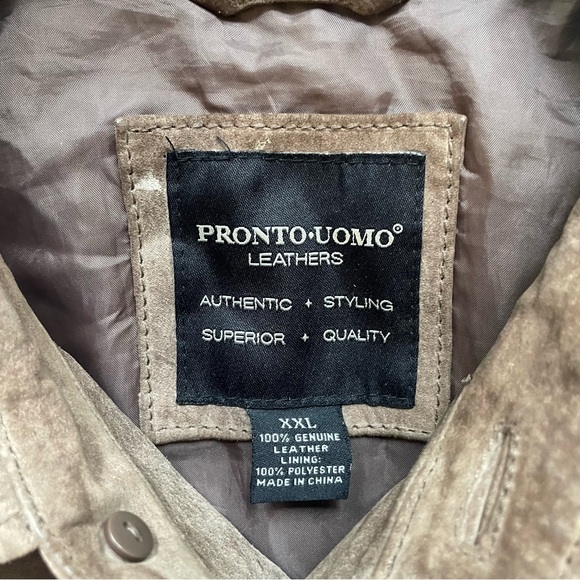 Vintage Pronto Uomo Men's Jacket Button Up Leather Suede Coat Beige Size XXL - Picture 4 of 12